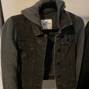 *Like New* Black Denim with Sweatshirt Sleeves and Hoodie for Hollister
